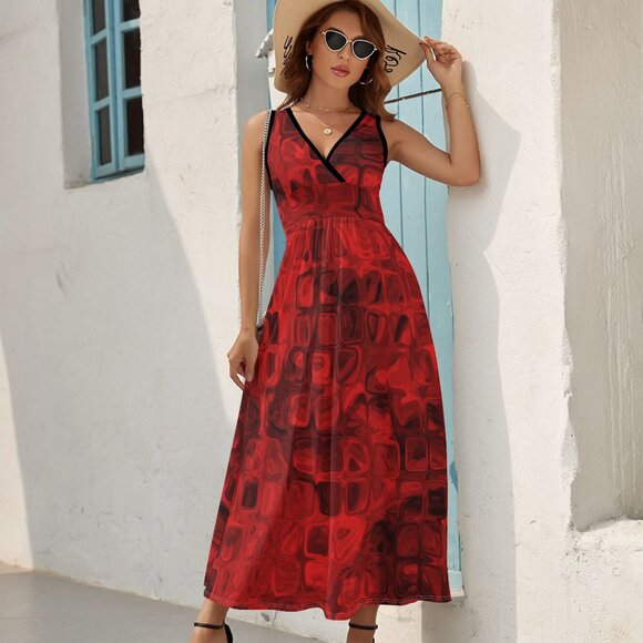 V-neck Sleeveless Dress/Red - Picture 2 of 3